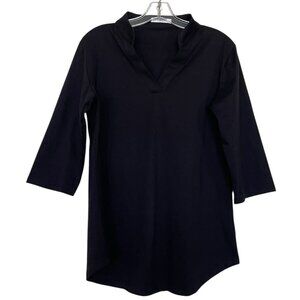 Ceasikery Shirt Womens  Size Medium Black Stretch V-Neck Tunic 3/4 Sleeves